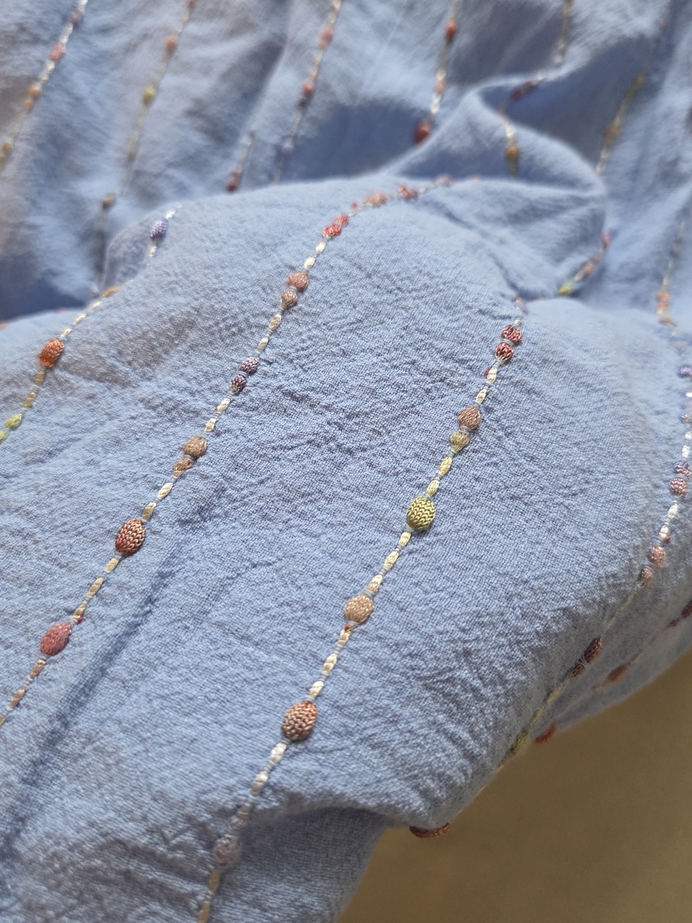 Blue Embroidered Dot Cotton Throw Blanket
